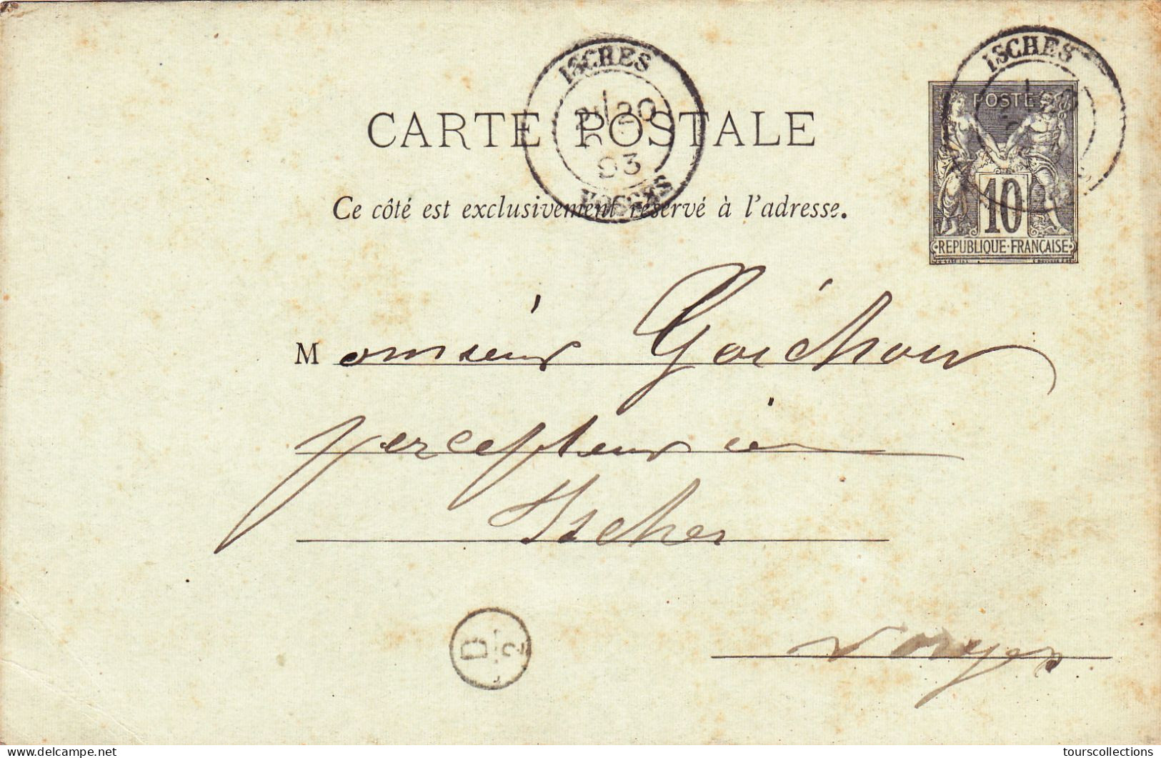 ENTIER POSTAL SAGE CARTE POSTALE De 1893 Cachet Isches à ISCHES 88 Vosges - à Goichon Percepteur Impôts - Cartes Précurseurs