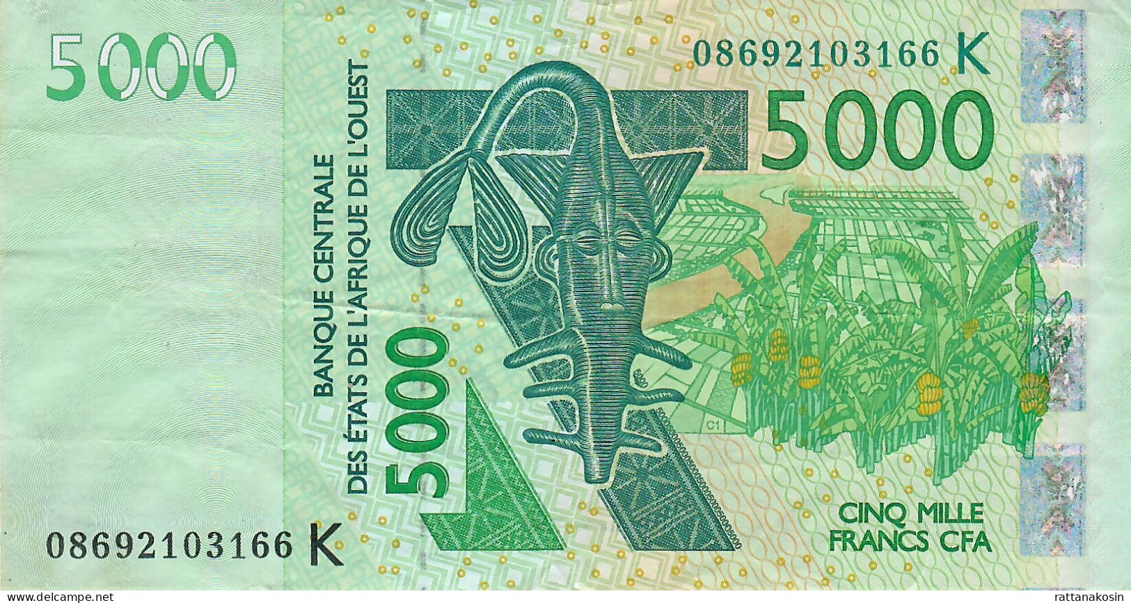 W.A.S.  SENEGAL P717Kf  5000 FRANCS (20)08  2008  Signature 34   VF-XF - West-Afrikaanse Staten