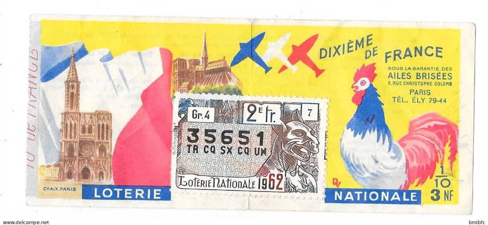 1962 - LOTERIE NATIONALE - DIXIÈME De FRANCE - N° 35651 - Billets De Loterie