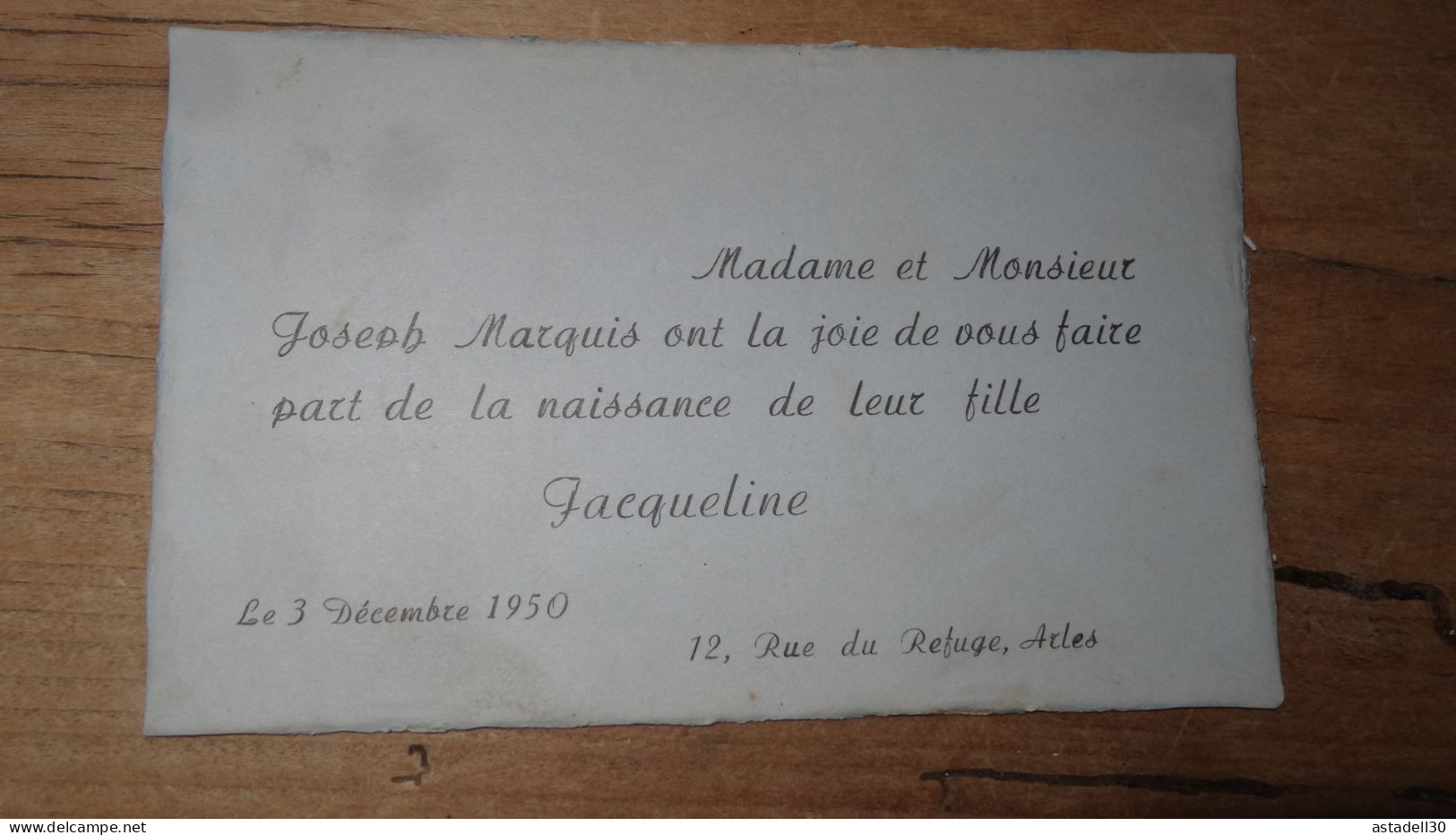 FD De Naissance De Jacqueline MARQUIS - 1950, ARLES ..... PHI ..... E3-27 - Geboorte & Doop