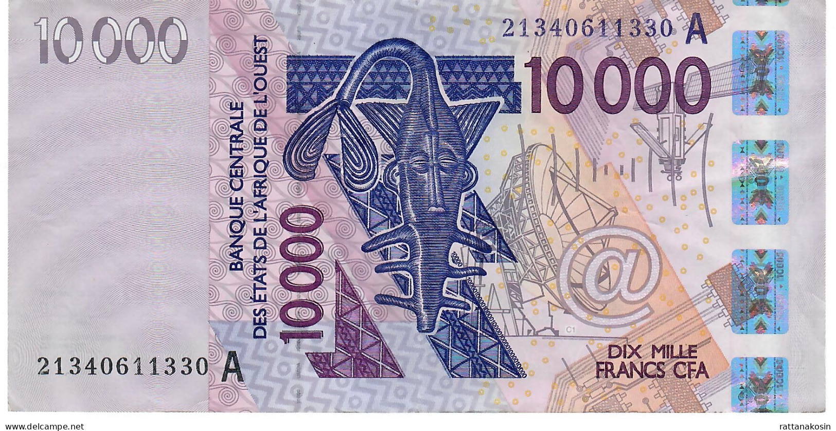 W.A.S.  IVORY COAST  P118Au 10000  Or 10.000  FRANCS (20)21  2021  Signature 45  VF - États D'Afrique De L'Ouest