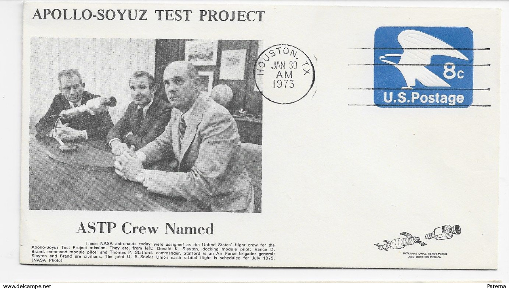 3821 Carta  Houston . Tx. 1973 , Apollo Soyuz Test Project , Apolo, , Espacio, Nave, Astronauta,ASTP. - 1961-80