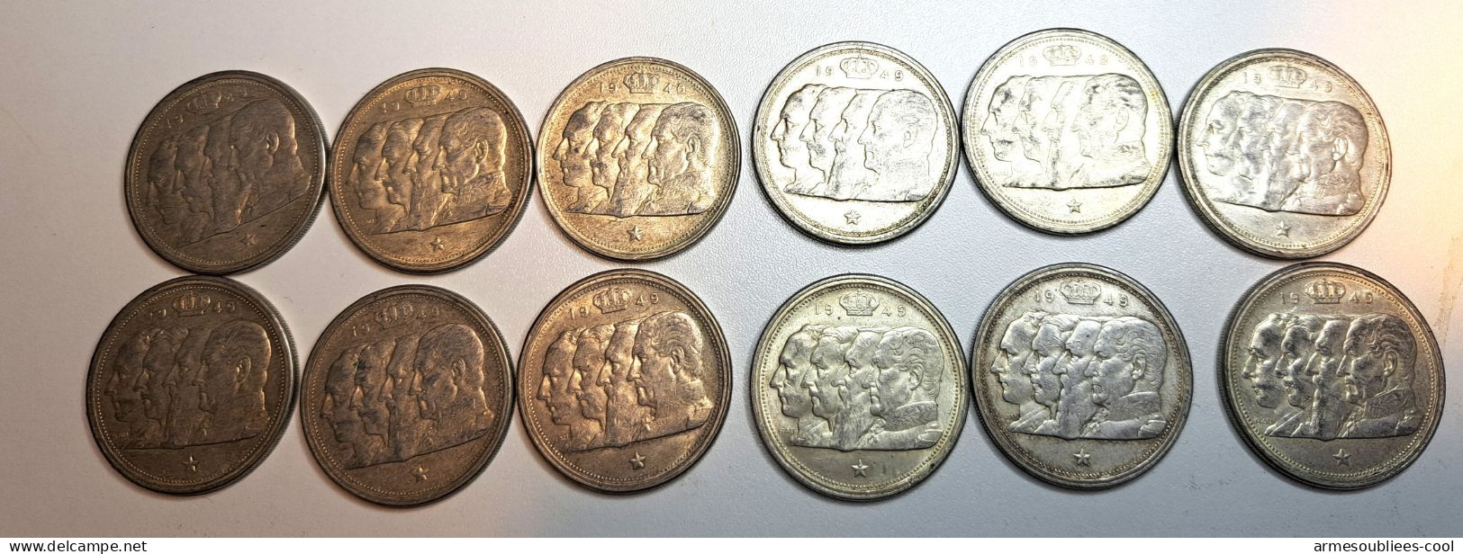 Lot De 12 Pièces En Argent De 100FB Belge 1949 Période Régences Les  4 Rois Dans Leurs Jus. - 100 Francs