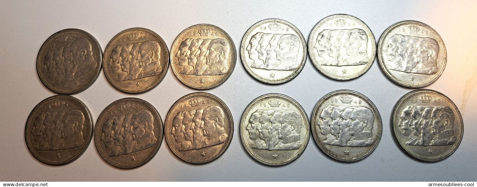 Lot De 12 Pièces En Argent De 100FB Belge 1949 Période Régences Les  4 Rois Dans Leurs Jus. - 100 Franc