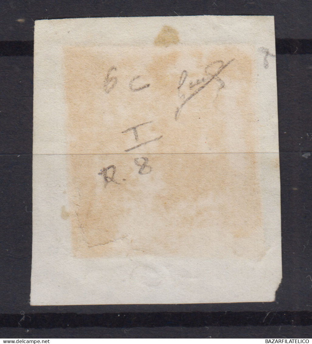 SICILIA 1859 2 GRANA I TAVOLA AZZURRO N.6a CON RITOCCO N.8 USATO CERT. - Sicilia