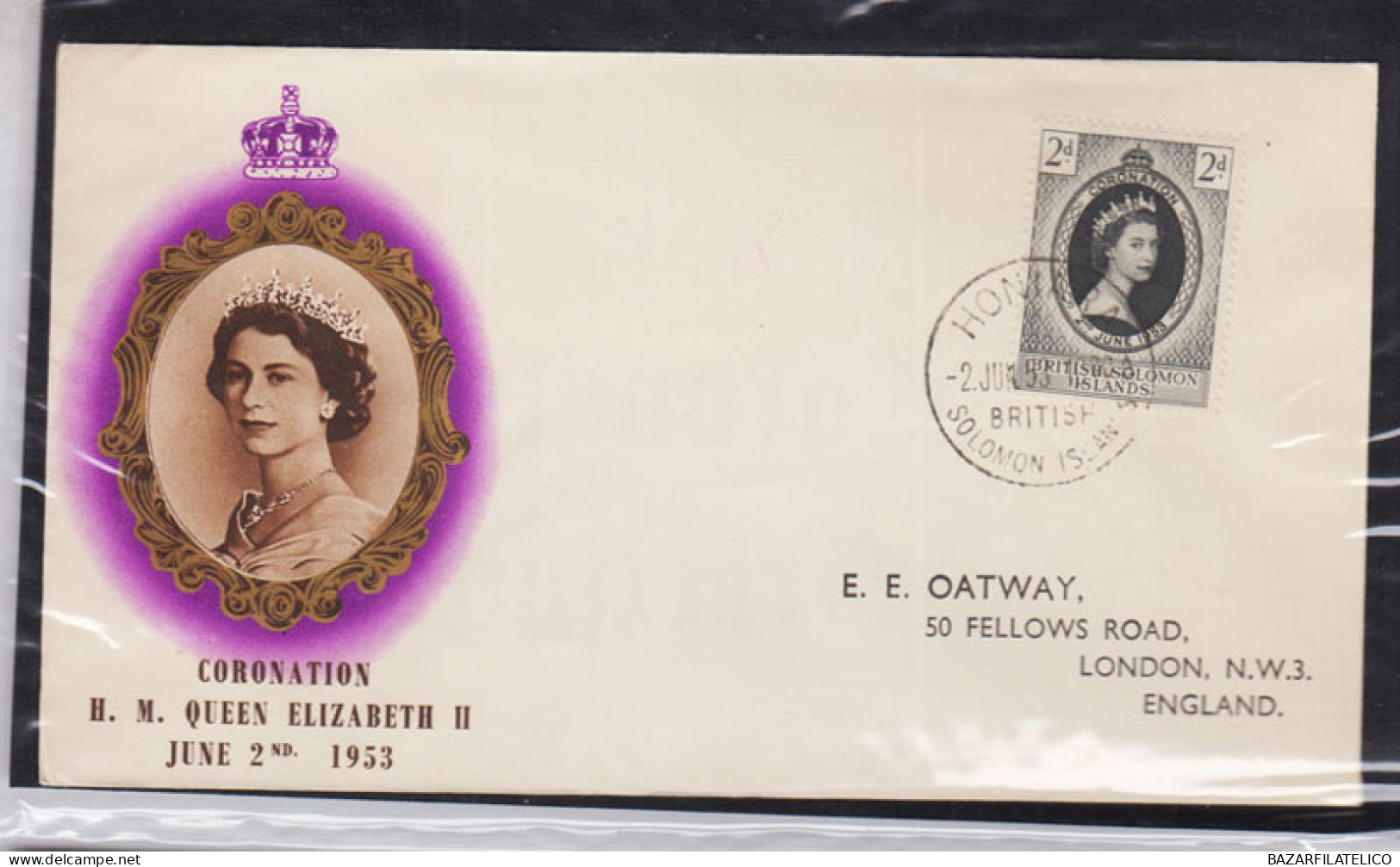 COLONIE INGLESI BRITISH SOLOMON ISLAND 1953 INCORONAZIONE 2 D SU BUSTA. FDC - 1952-1971 Pre-Decimal Issues