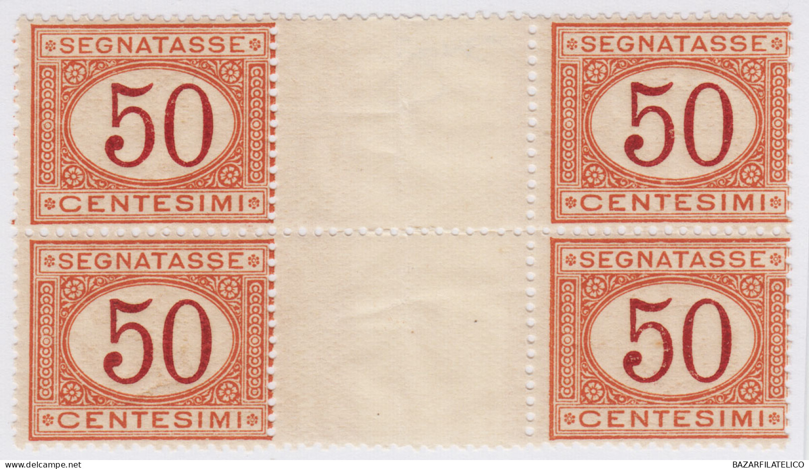 REGNO 1890-94 SEGNATASSE QUARTINA 50 C. INTERSPAZIO DI GRUPPO G.IMNH** CERT. - Ongebruikt