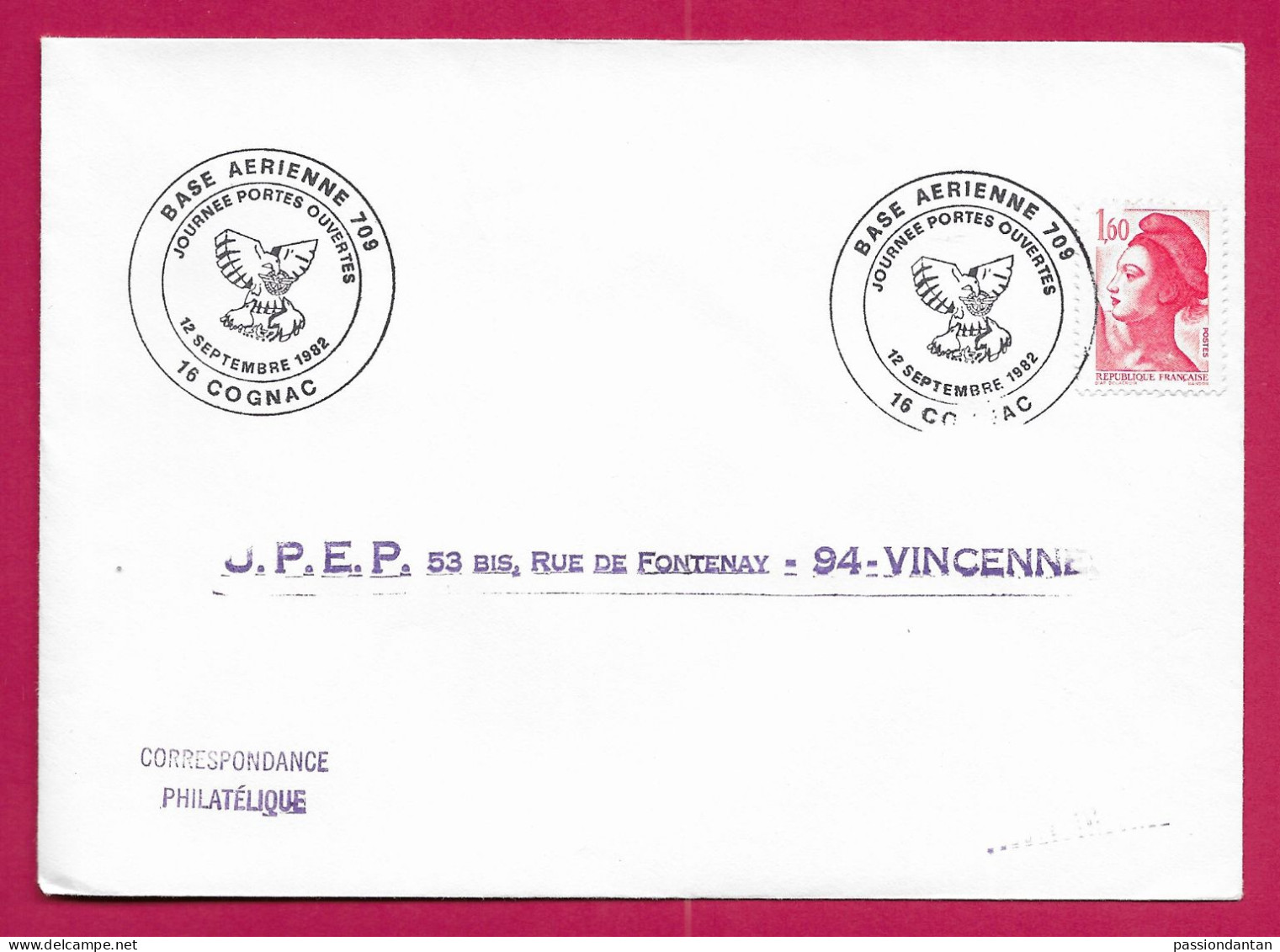 Enveloppe Datée Du 12 Septembre 1982 - Expédiée De La Base Aérienne 709 à Cognac En Charente - Militaire Luchtpost