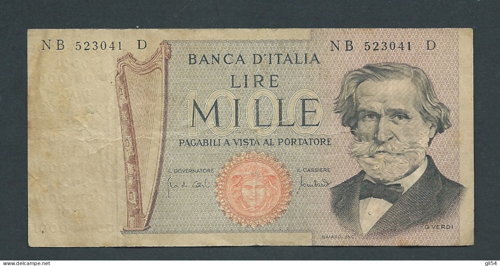 969 - 1000 Lire - Banca D'Italia - N B 523041 D - Giuseppe Verdi  Laura 11912 - 1.000 Lire