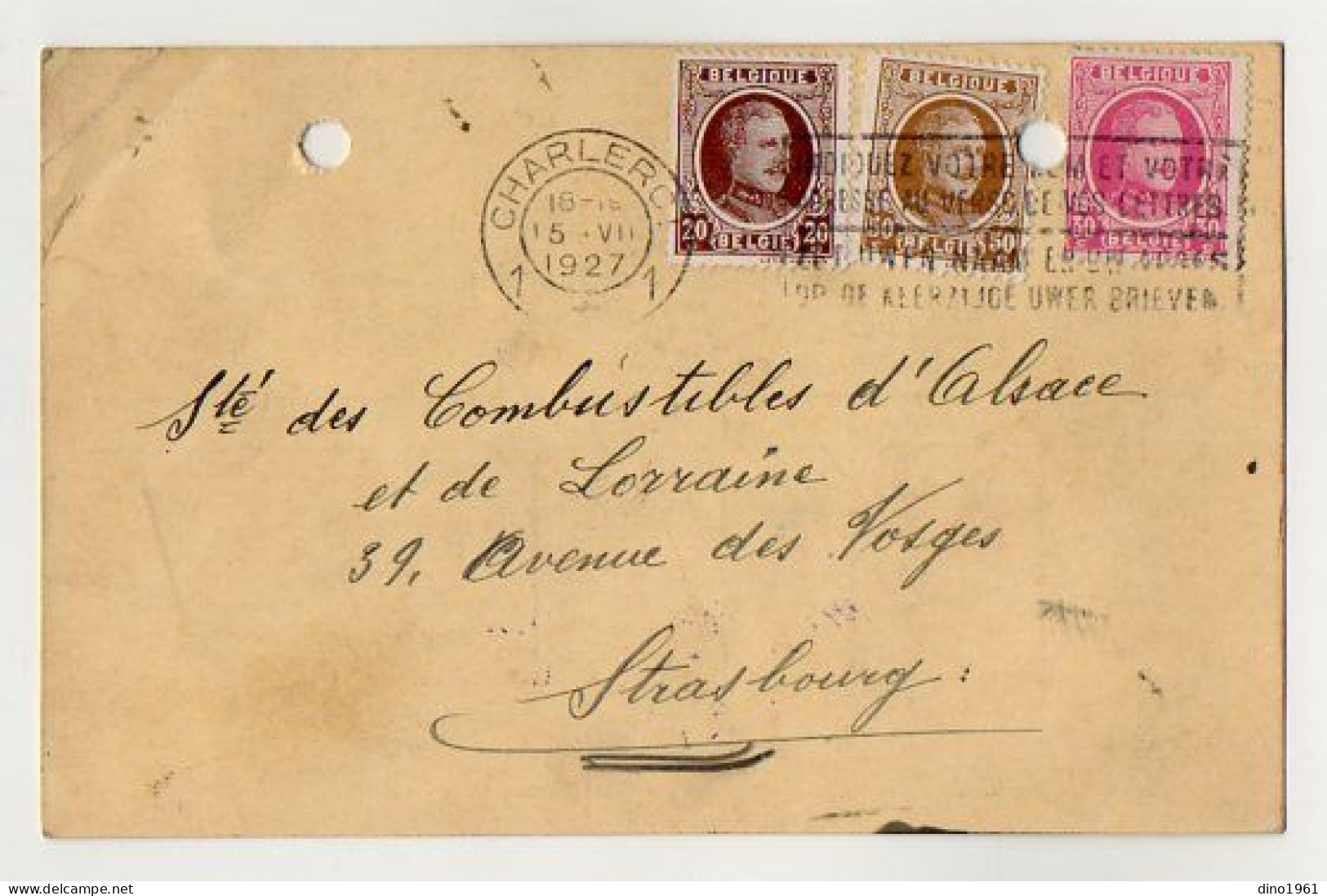 TB 4397 - CHARLEROI 1927 - Carte - Sté Minière Métallurgique ALLIANCE - MONCEAU à MONCEAU - SUR -SAMBRE Pour STRASBOURG - 1922-1927 Houyoux