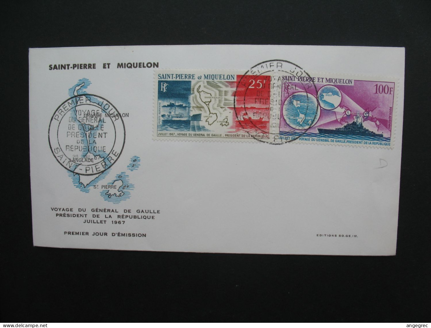 FDC Saint-Pierre Et Miquelon   1967  N° PA 38 Et PA 39  Voyage Du Général De Gaulle Président De La République - Lettres & Documents