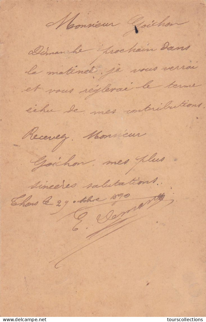 ENTIER POSTAL SAGE CARTE POSTALE De 1890 Cachet Isches à ISCHES 88 Vosges - à Goichon Percepteur Impôts - Cartes Précurseurs