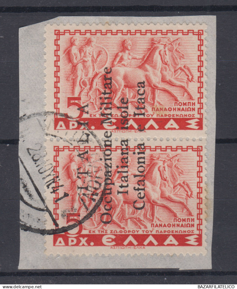 CEFALONIA E ITACA EMISSIONE DI ARGOSTOLI 1937-38 MITOLOGICA 5 + 5 D. N.18d US. - Cefalonia & Itaca