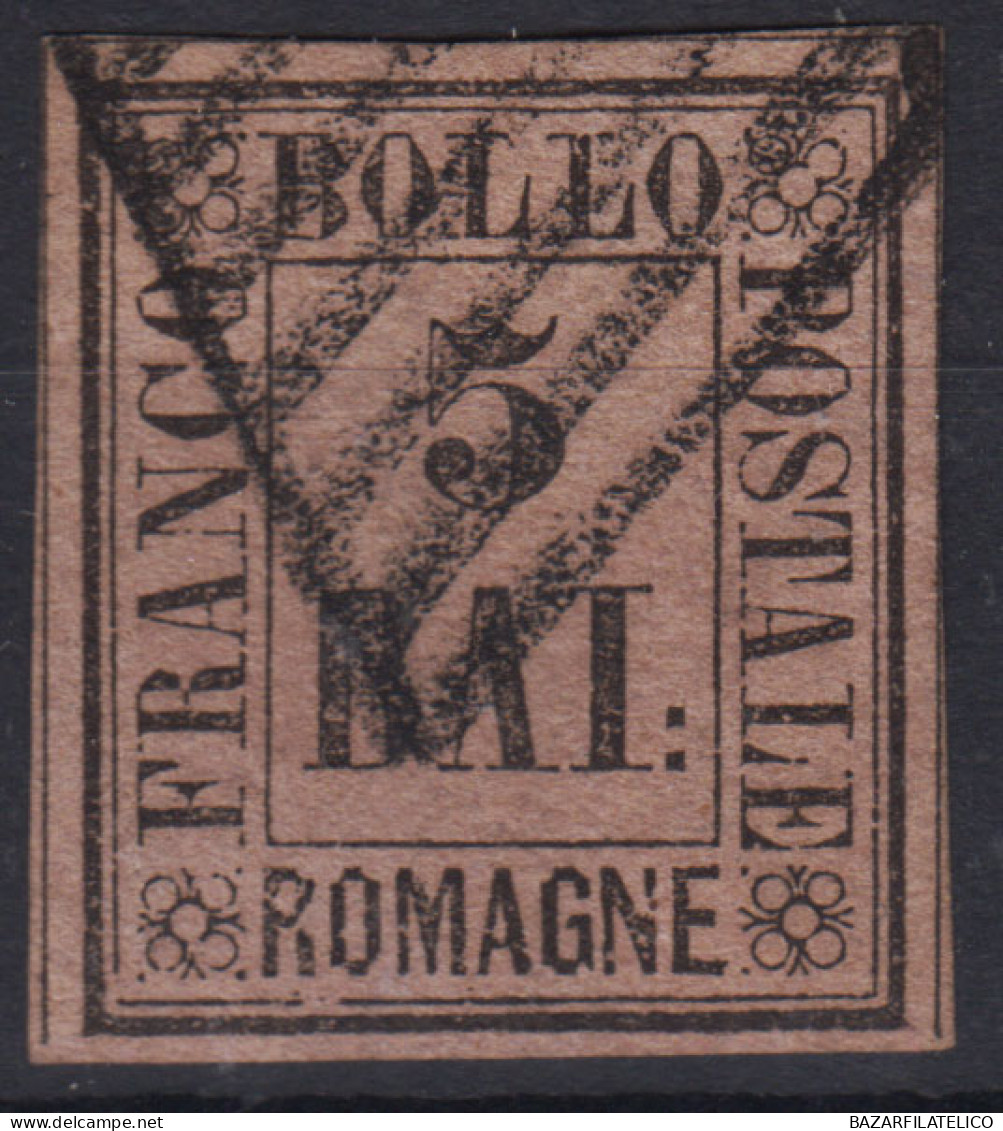 ROMAGNE 1859 5 BAJOCCHI VIOLETTO N.6 USATO BEN MARGINATO SIGLATO ENZO DIENA CERT - Romagne