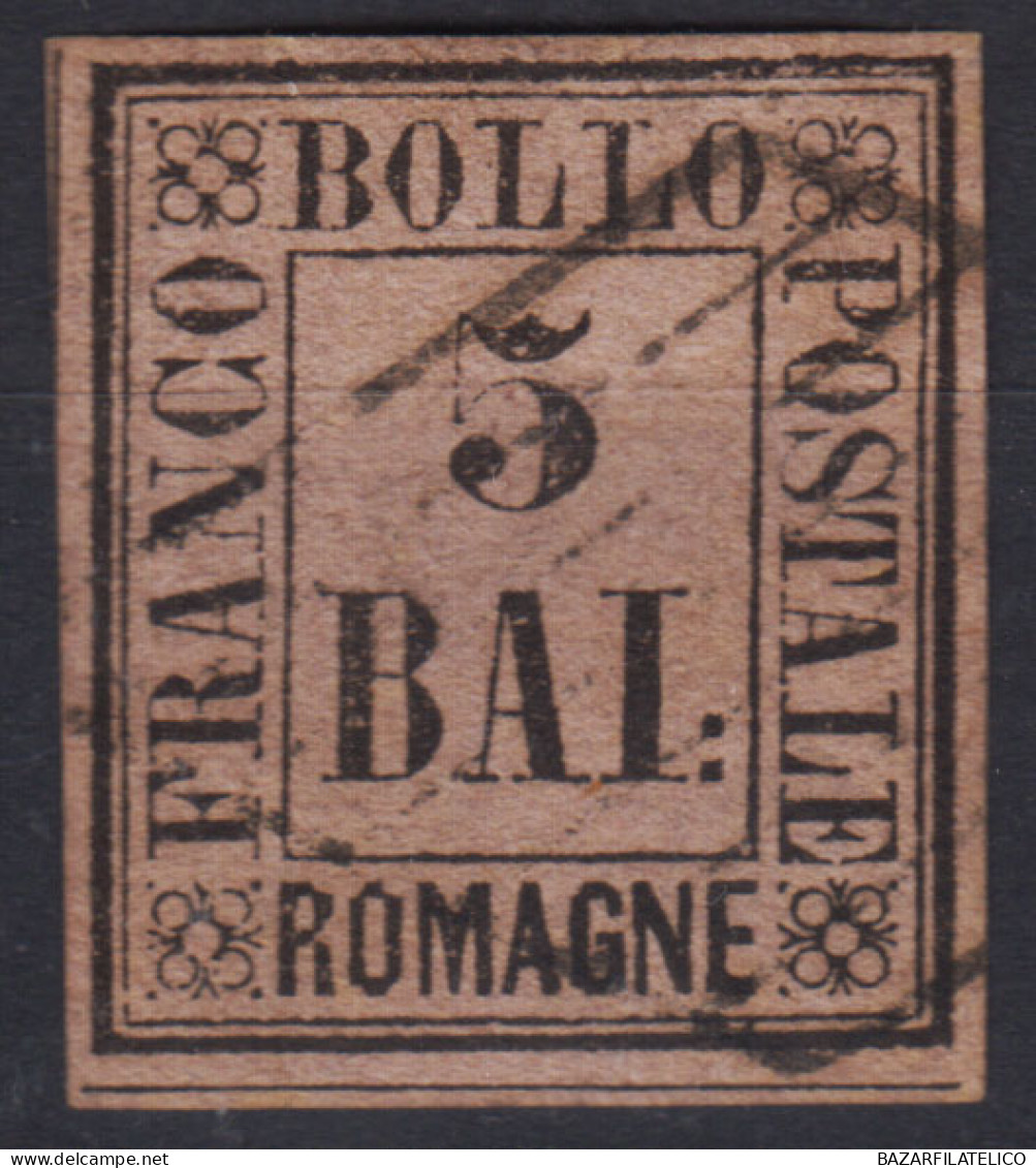 ROMAGNE 1859 5 BAJOCCHI VIOLETTO N.6 USATO BEN MARGINATO CERT. CAFFAZ - Romagne