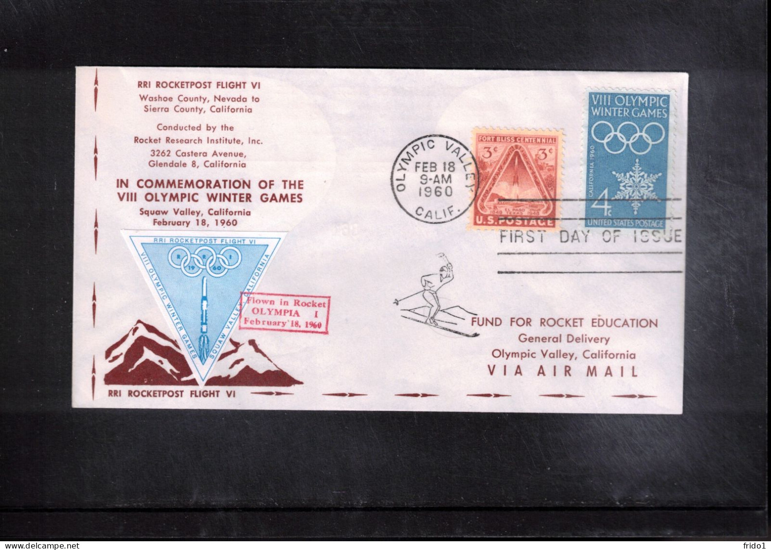 USA 1960 Olympic Games Squaw Valley - Rocket Mail By Rocket OLYMPIA I Interesting Cover - Hiver 1960: Squaw Valley