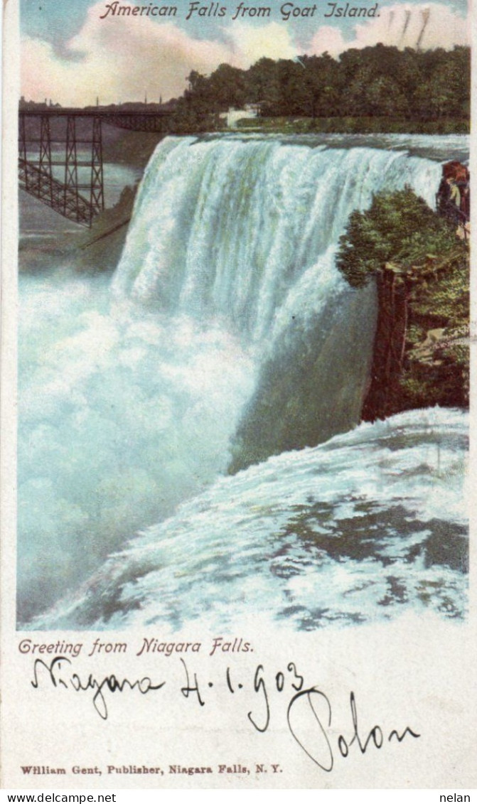 NEW YORK  - AMERICAN FALLS GOAT ISLAND - GREETING FROM NIAGARA FALLS - 1898 - Panoramic Views