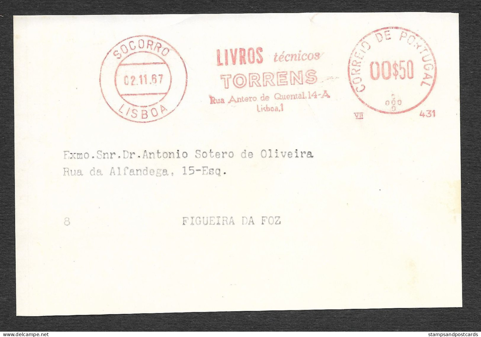 Portugal EMA Cachet Rouge Librarie Torrens Livres Techniques 1962 Bookshop Technical Books Meter Franking - Franking Machines (EMA)