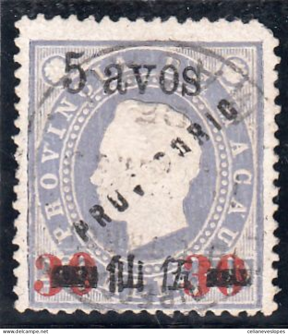 Macau, Macao, D. Luis I, Com Sob. Provisório, 47 A. S/ 30 S/ 200 R. Cinzento D13 1/2, 1894, Mundifil Nº 69 Used - Gebraucht