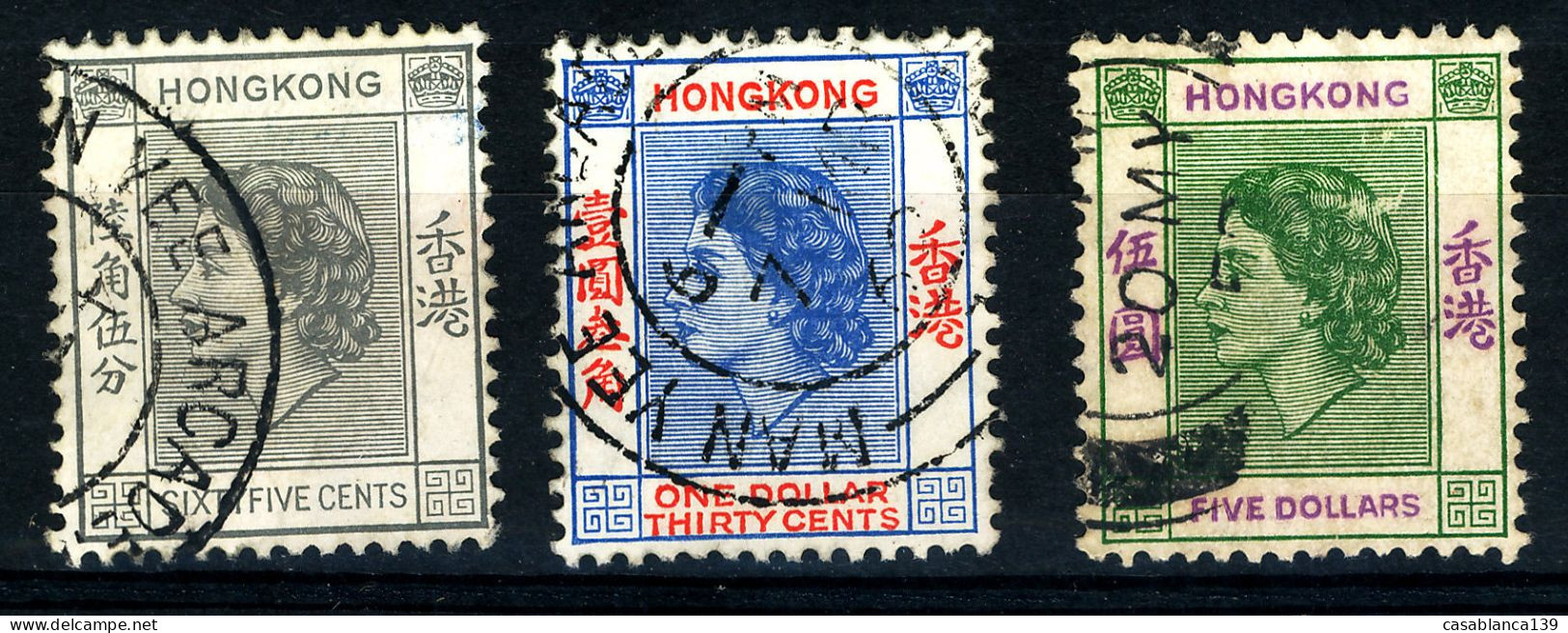 Hong Kong QE II 1954, Mi 186, 188, 190, Used, Michel 16€ - Gebruikt