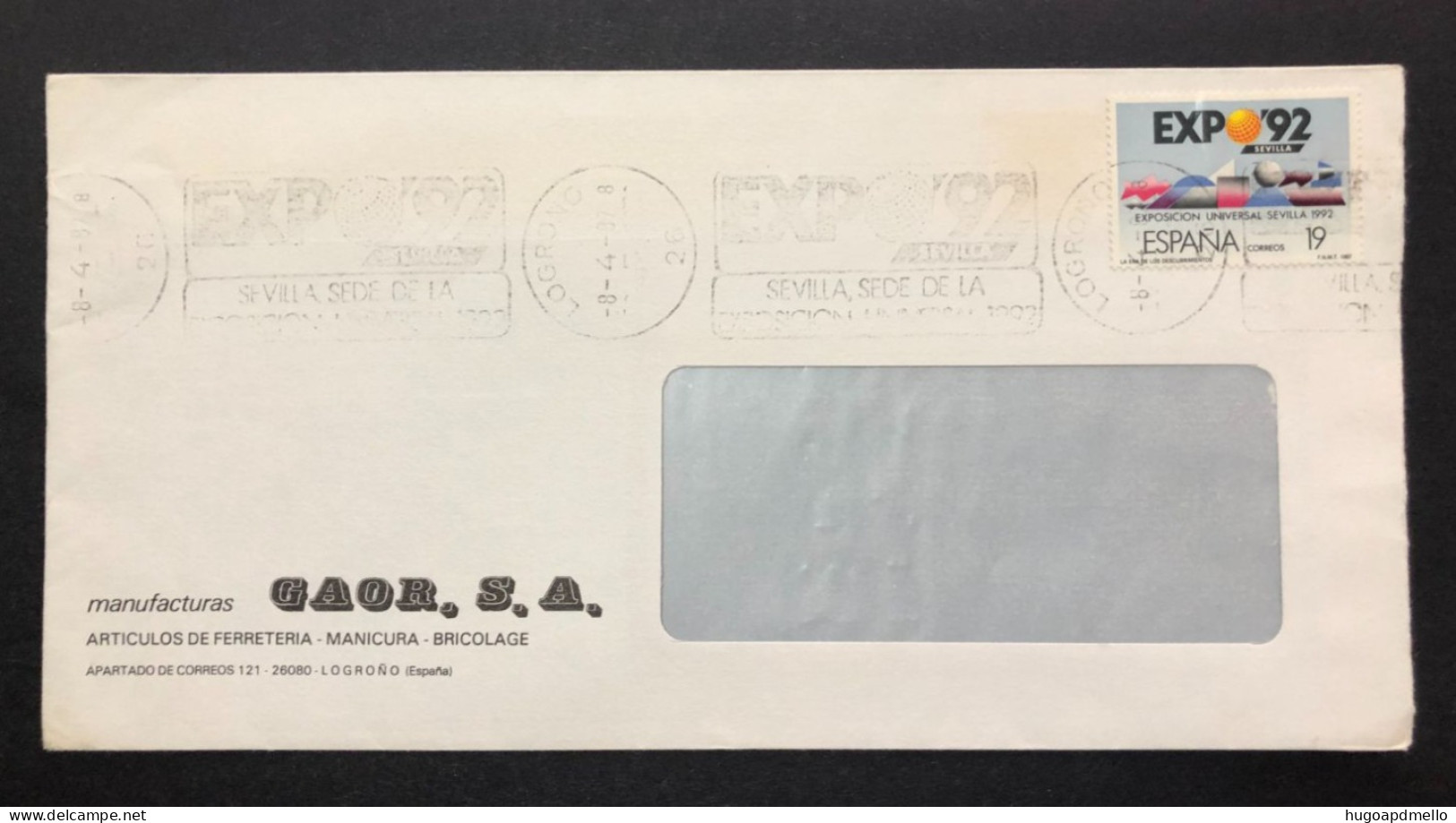 SPAIN, Cover With Special Cancellation « EXPO '92 », « LOGROÑO Postmark », 1987 - 1992 – Sevilla (Spain)