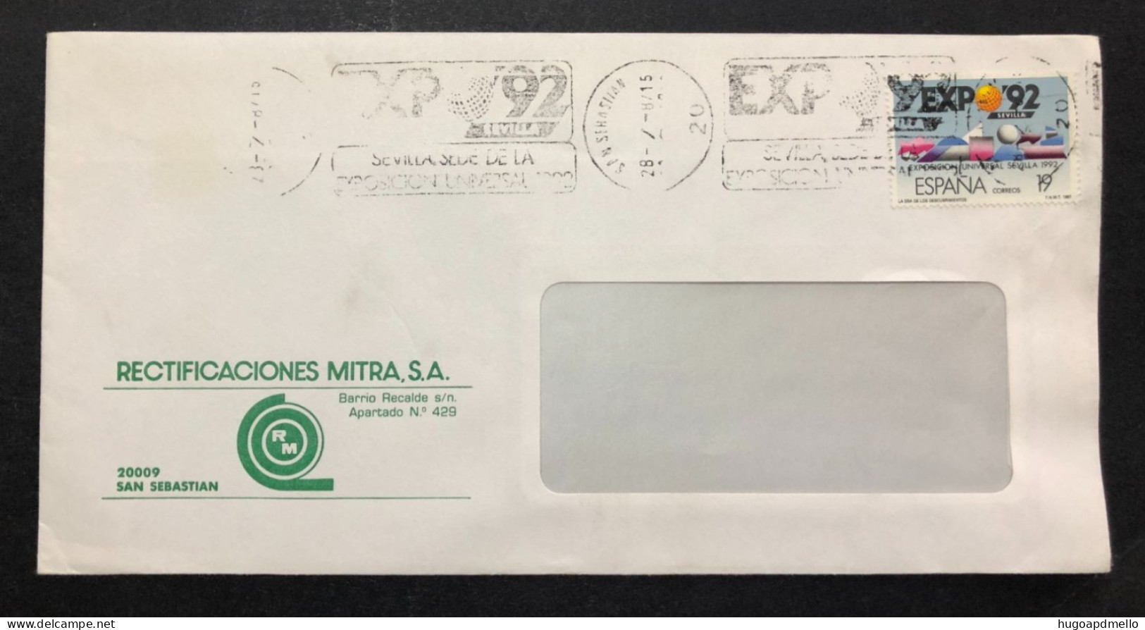 SPAIN, Cover With Special Cancellation « EXPO '92 », « SAN SEBASTIAN Postmark », 1987 - 1992 – Séville (Espagne)