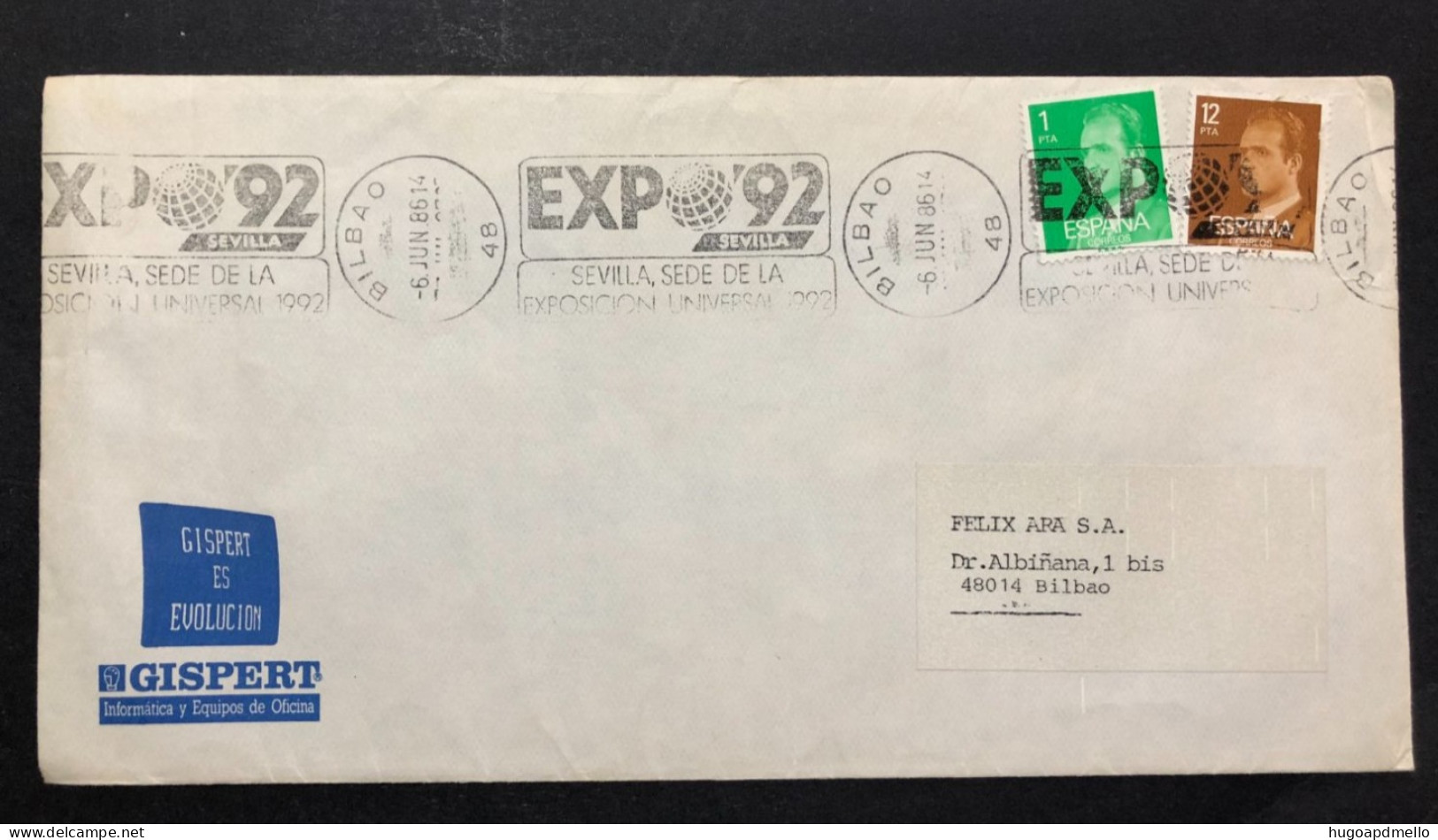 SPAIN, Cover With Special Cancellation « EXPO '92 », « BILBAO Postmark », 1986 - 1992 – Séville (Espagne)