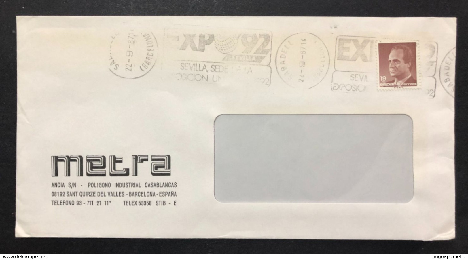 SPAIN, Cover With Special Cancellation « EXPO '92 », « SABADELL (Barcelona) Postmark », 1987 - 1992 – Séville (Espagne)