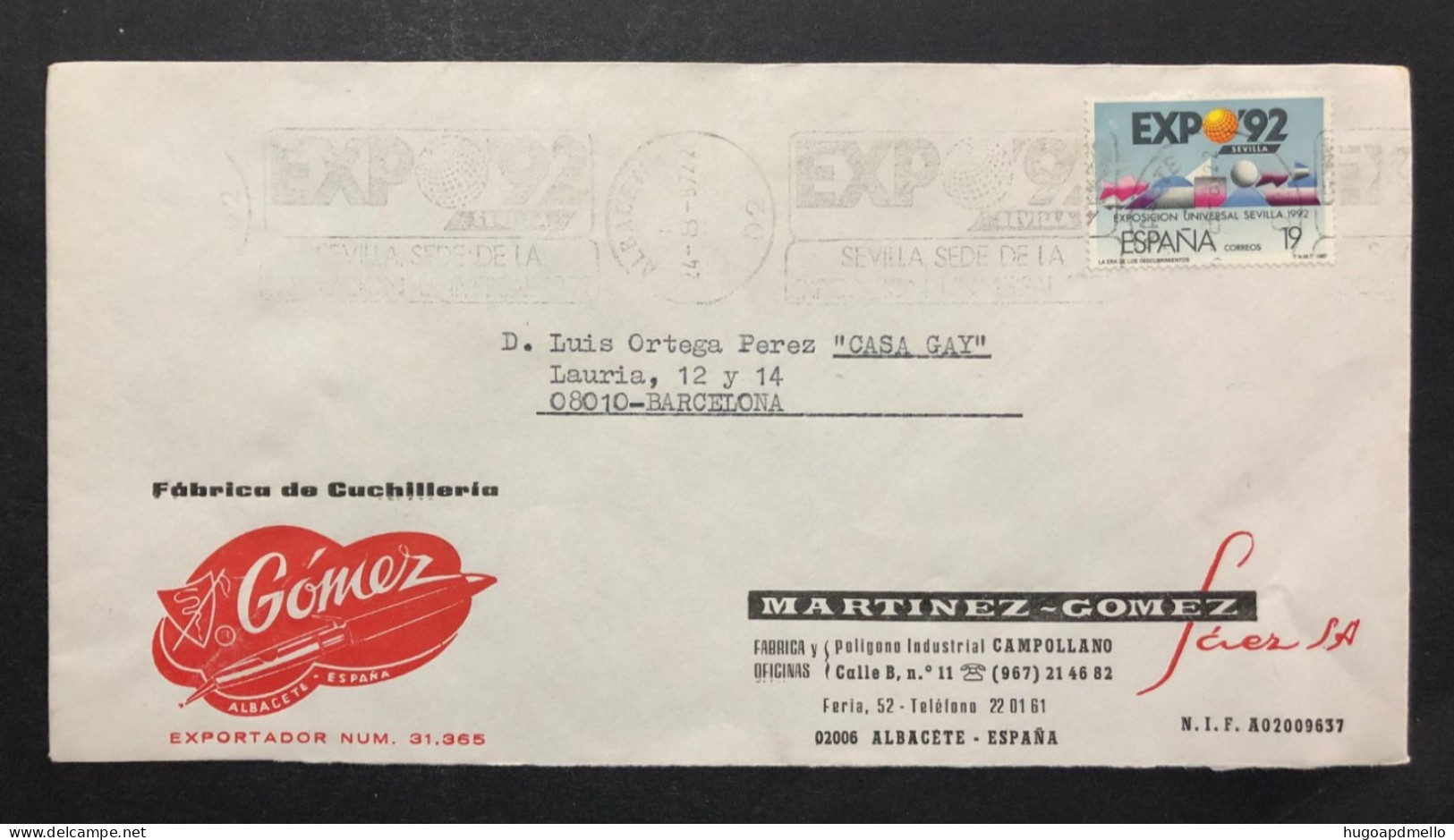 SPAIN, Cover With Special Cancellation « EXPO '92 », « ALBACETE  Postmark », 1987 - 1992 – Séville (Espagne)