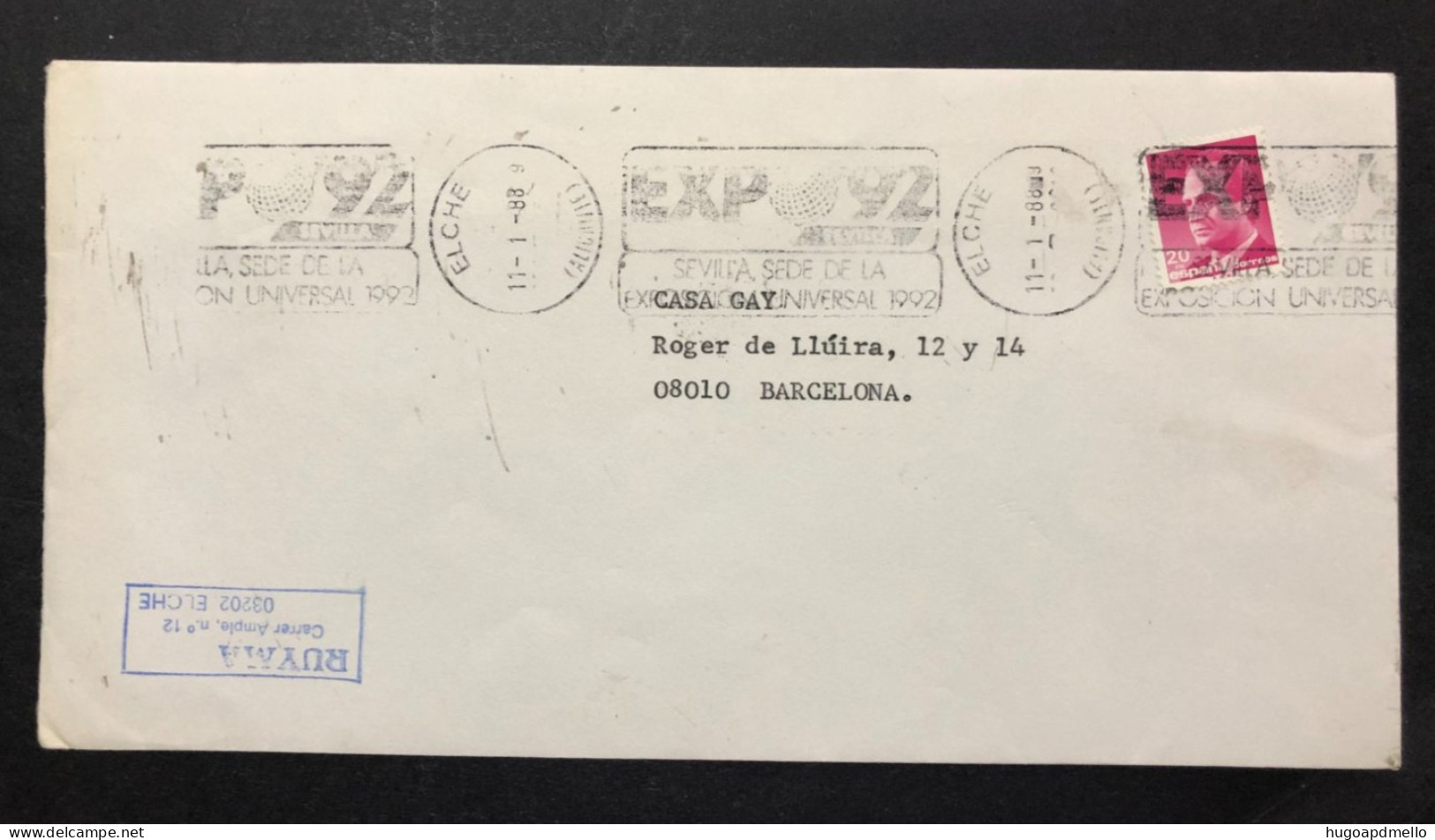 SPAIN, Cover With Special Cancellation « EXPO '92 », « ELCHE Postmark », 1988 - 1992 – Sevilla (Spanien)