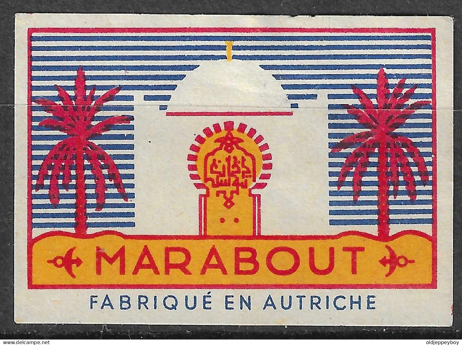 FABRIQUE EN AUTRICHE MADE IN AUSTRIA   Phillumeny MATCHBOX LABEL MARABOUT WEST AFRICA   3.5 X 5 Cm - Boites D'allumettes - Etiquettes