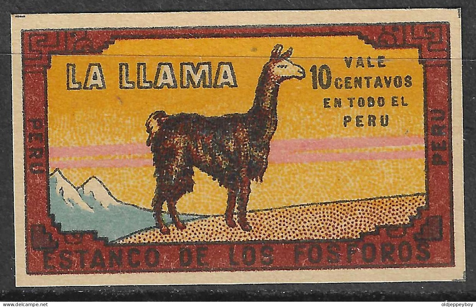  Phillumeny MATCHBOX LABEL LA LLAMA ESTANCO DE LOS FOFOROS PERU  3.5 X 5 Cm - Boites D'allumettes - Etiquettes