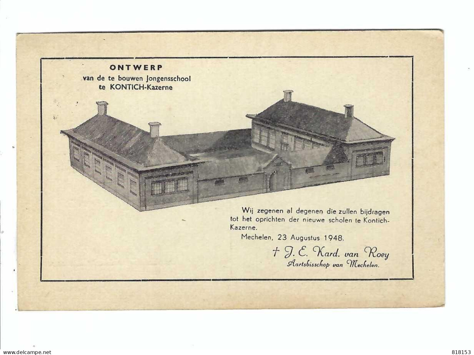 Kontich  ONTWERP V D Te Bouwen Jongensschool Te KONTICH-Kazerne  1949 - Kontich