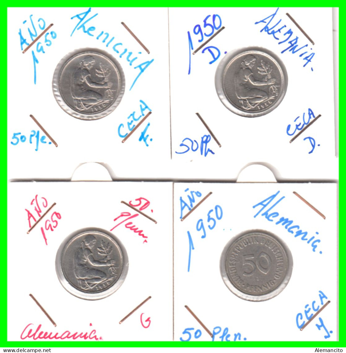 ALEMANIA FEDERAL - DEUTSCHLAND - GERMANY –  4 MONEDAS DE 50 Pfn. DEL AÑO 1950 -  CECAS - D – F – G – J.- - 50 Pfennig