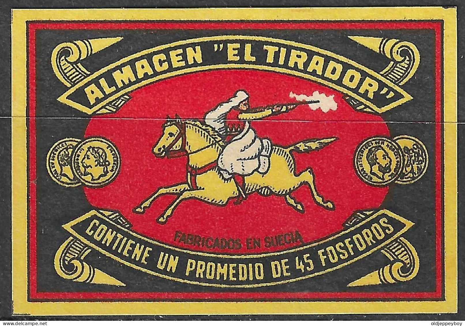 Vintage MADE IN SWEDEN  Phillumeny MATCHBOX LABEL Almacen "el Tirador"  3.5 X 5 Cm - Boites D'allumettes - Etiquettes