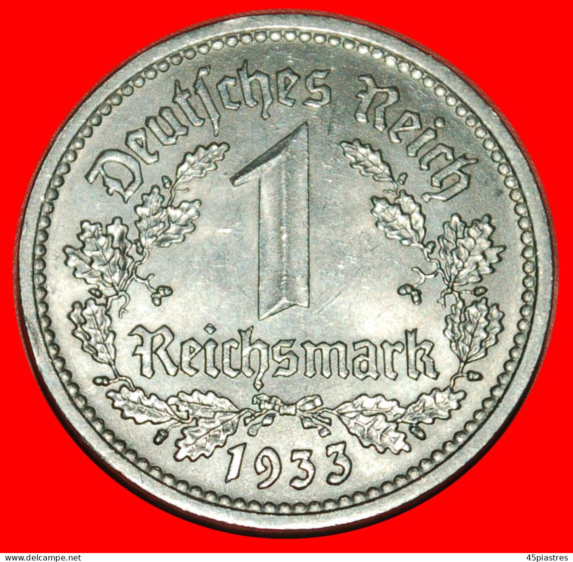 * NO SWASTIKA (1933-1939): GERMANY  1 MARK 1933D UNC UNCOMMON! THIRD REICH (1933-1945)· LOW START · NO RESERVE! - 1 Reichsmark