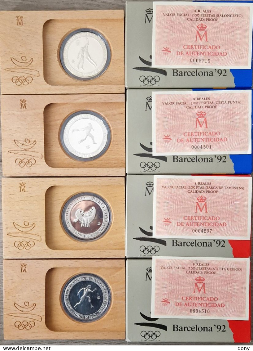 4 MONEDAS 2000 PESETAS 1990, PLATA, OLIMPIADA BARCELONA 92, SERIE 2ª FNMT España 1992 Calidad PROOF Juegos Olímpicos - 2 000 Pesetas