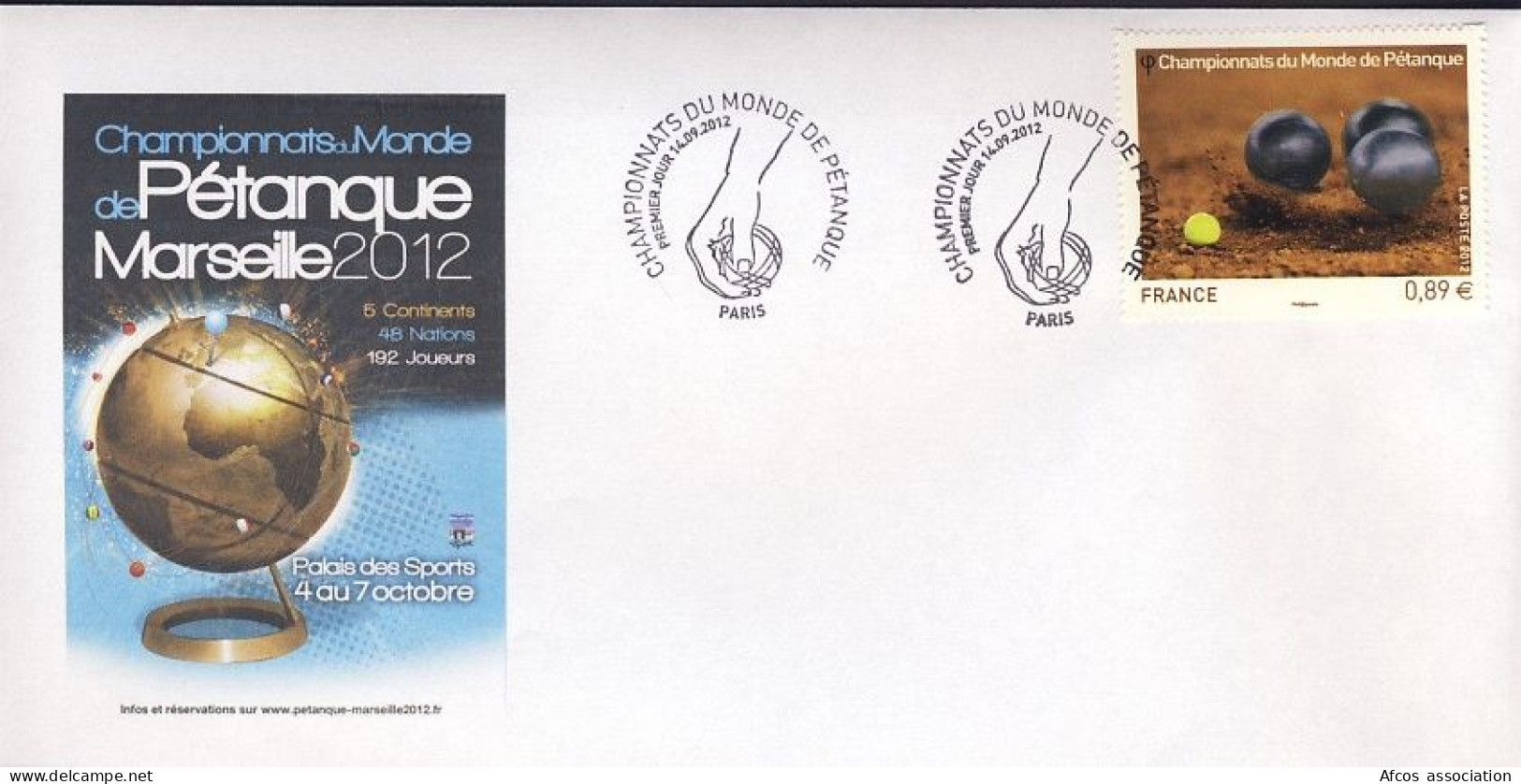 Pétanque Championnat Du Monde 2012 Marseille  Obl 1er Jour Paris - Pétanque