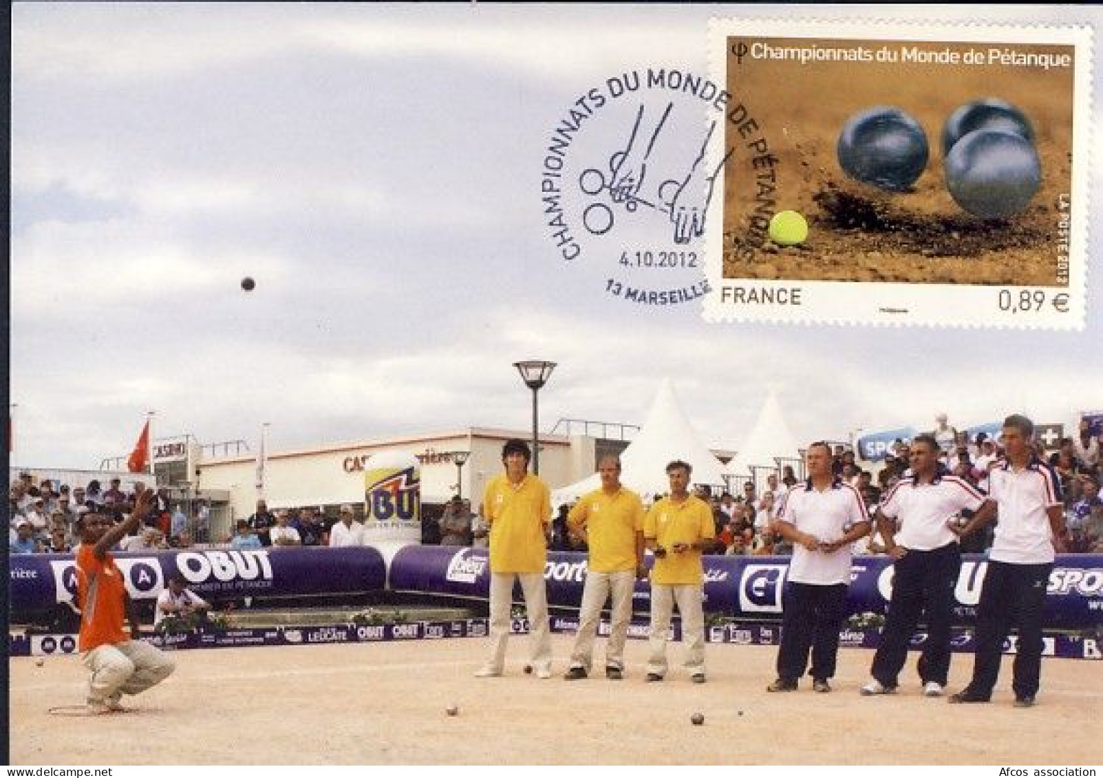 Pétanque Championnat Du Monde 2012 Marseille  Obl 1er Jour Marseille Sur Carte Postale - Bocce