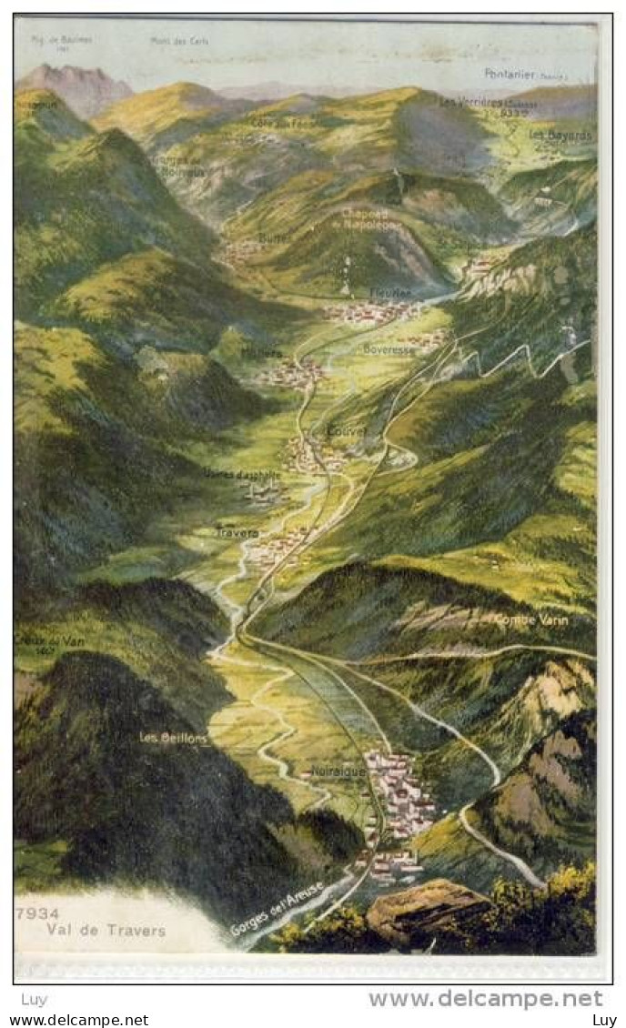 VAL DE TRAVERS - Panorama  1922, Map, Mappa - Val-de-Travers