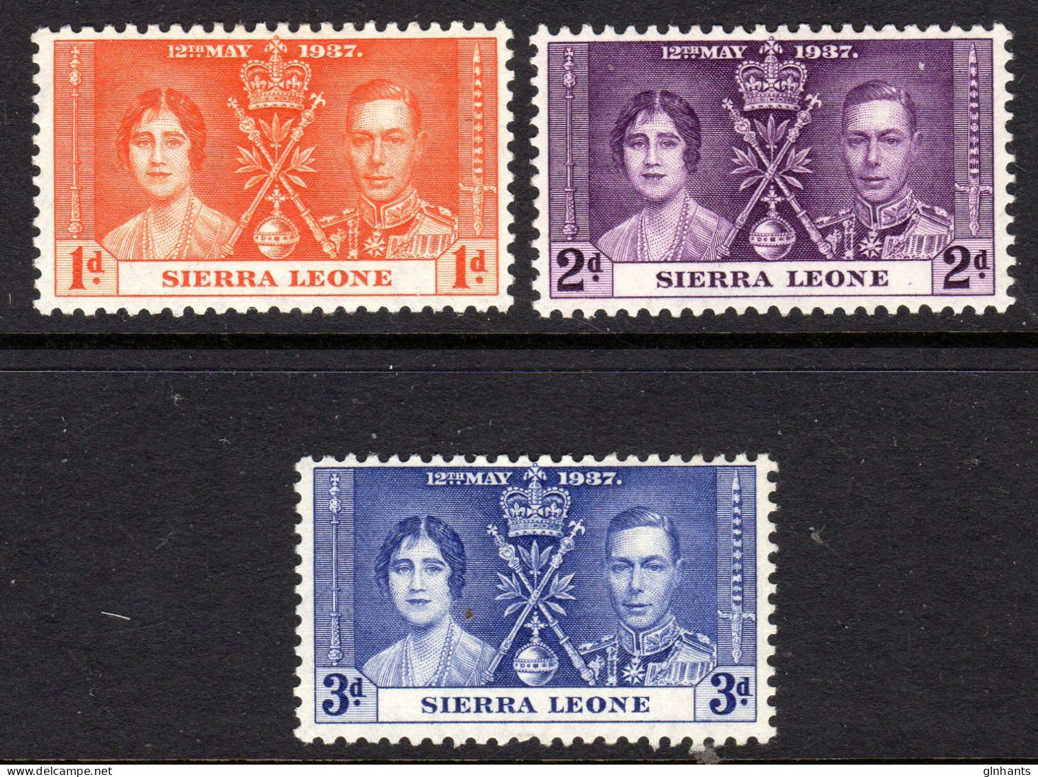 SIERRA LEONE - 1937 CORONATION SET (3V) FINE MOUNTED MINT MM * SG 185-187 REF B - Sierra Leone (...-1960)