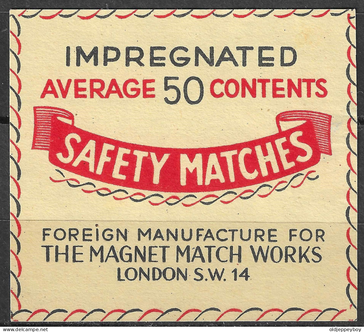 VINTAGE  Phillumeny MATCHBOX LABEL FOREIGN MANUFACTURE MAGNET MATCH WORKS   London Sw 14  6.5 X 8  Cm  RARE - Matchbox Labels