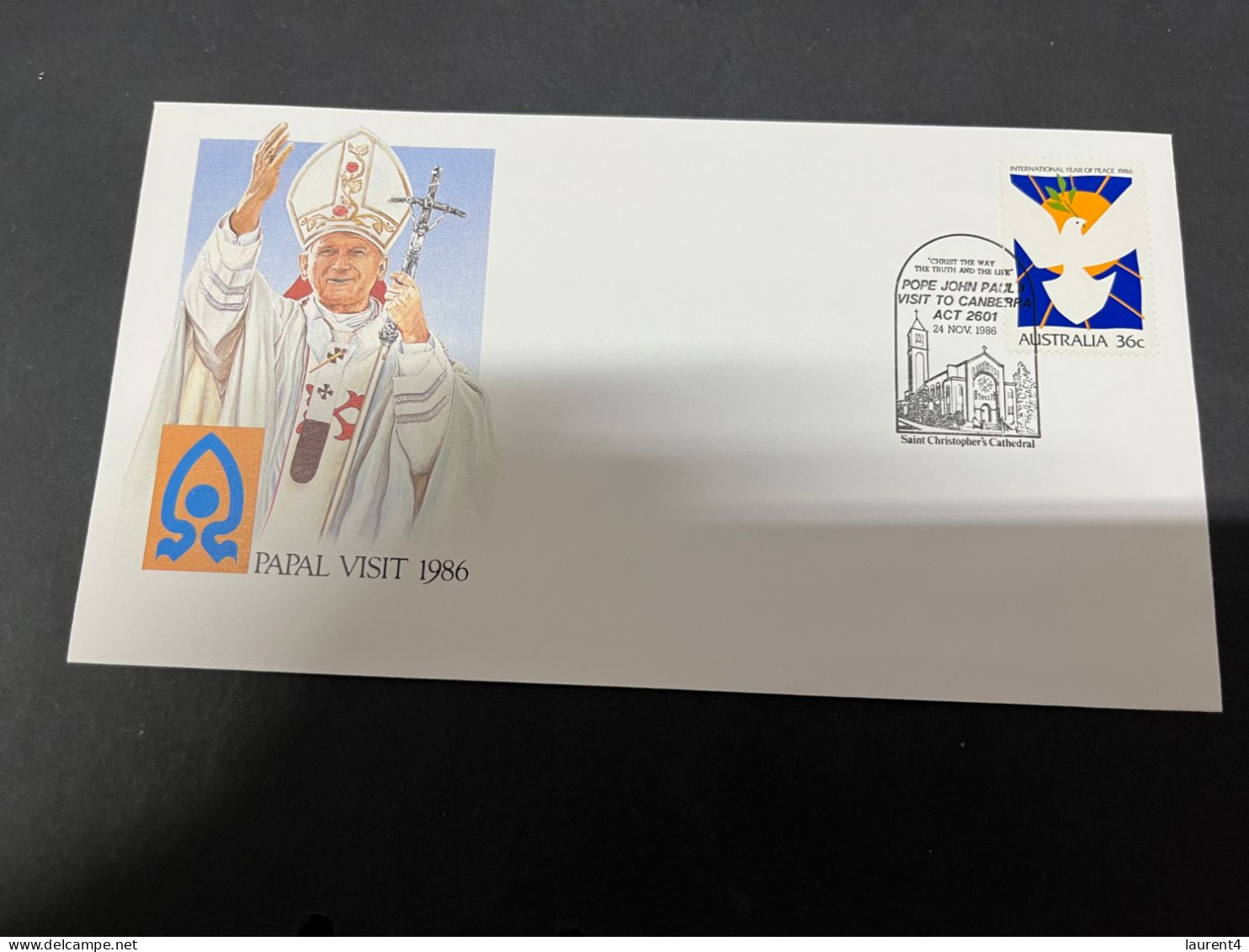 30-9-2023 (2 U 34) Australia FDC - 1986 - Pope John Paul II Visit To Australia (Canberra P/m) - Andere & Zonder Classificatie