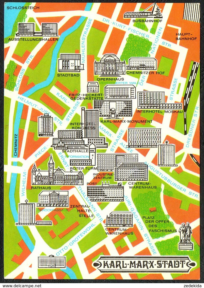 D3248 - TOP Karl Marx Stadt Stadtkarte Stadtplan - Richter - Bild Und Heimat Reichenbach - Chemnitz (Karl-Marx-Stadt 1953-1990)