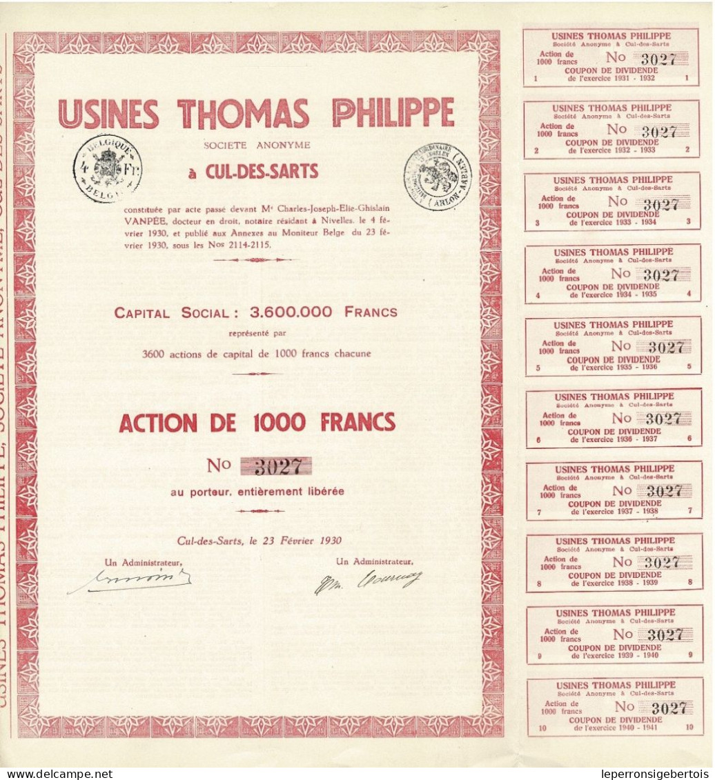 - Titre De 1930 - Usines Thomas Philippe - Société Anonyme - - Industrie