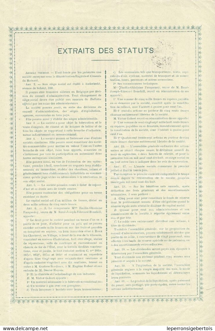 - Titre De 1917 - Engrais Et Ciments Du Hainaut - - Industrie