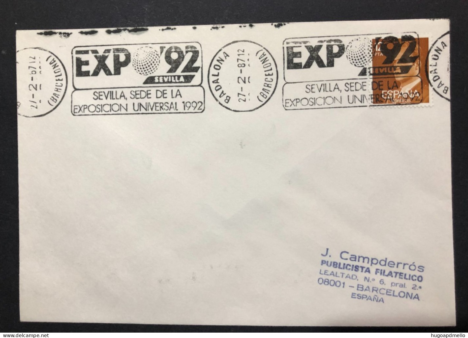 SPAIN, Cover With Special Cancellation « EXPO '92 », « BADALONA Postmark », 1987 - 1992 – Sevilla (Spain)