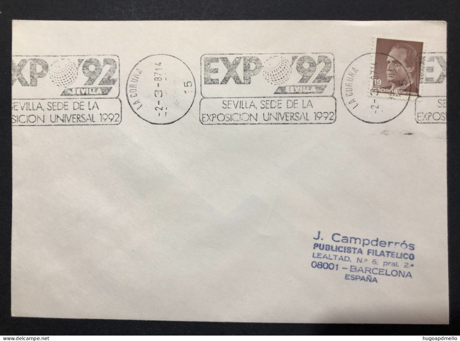 SPAIN, Cover With Special Cancellation « EXPO '92 », « LA CORUÑA Postmark », 1987 - 1992 – Séville (Espagne)