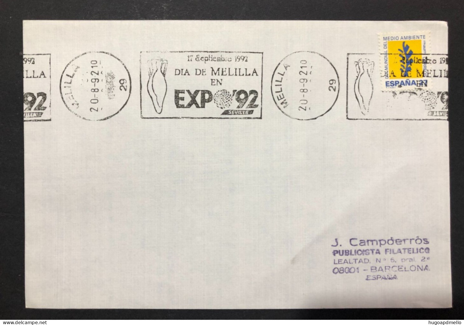 SPAIN, Cover With Special Cancellation « EXPO '92 », « MELILLA Postmark », 1992 - 1992 – Sevilla (Spanje)