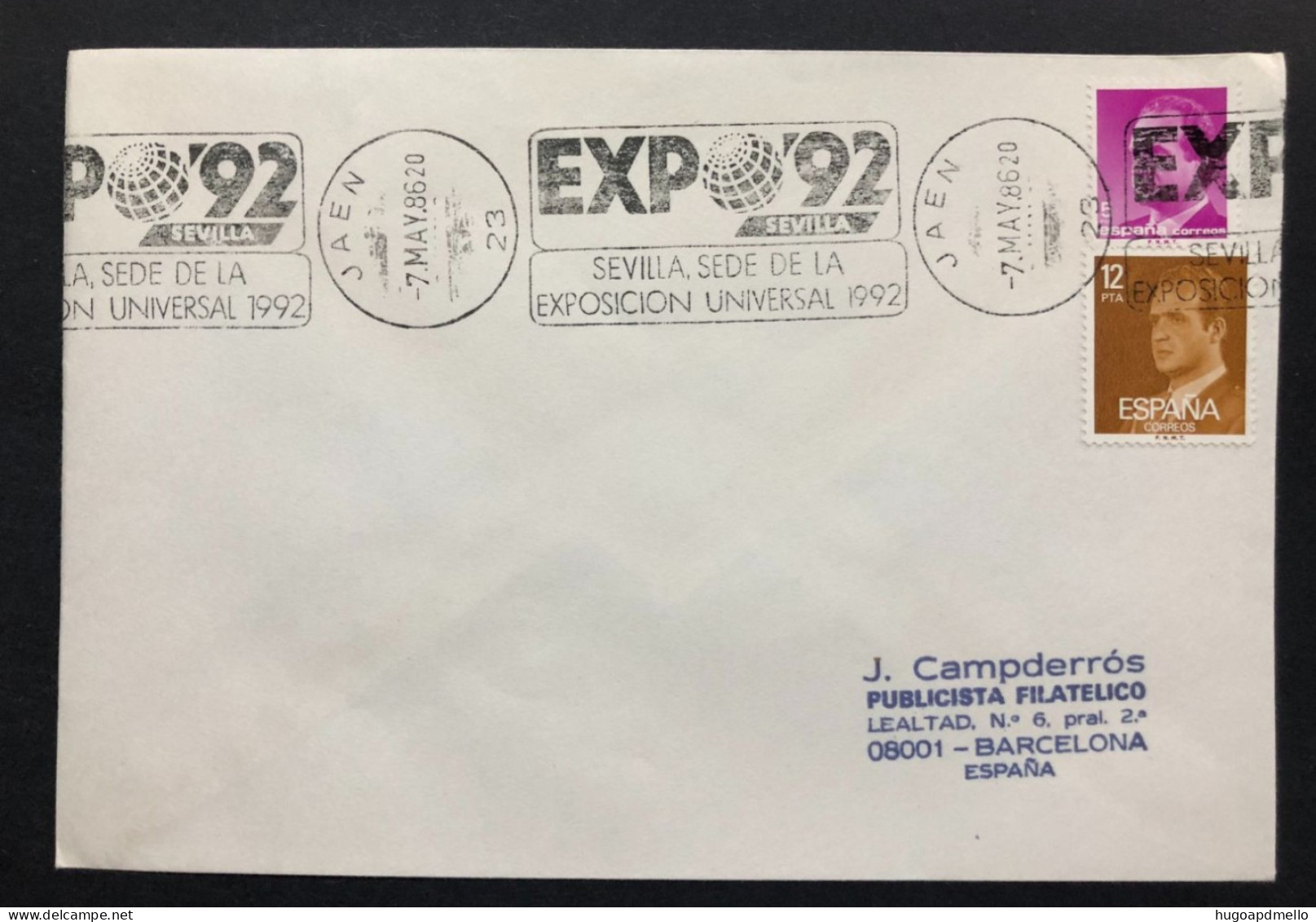 SPAIN, Cover With Special Cancellation « EXPO '92 », «JAEN Postmark », 1986 - 1992 – Séville (Espagne)